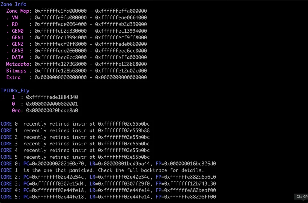 saída da simbolização ipsw mostrando endereços de funções do kernel com nomes de símbolos resolvidos