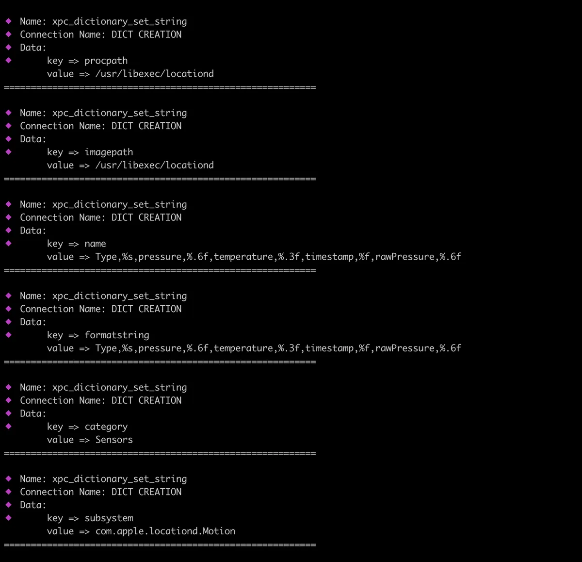 gxpc em execução e anexado ao processo locationd no dispositivo iOS