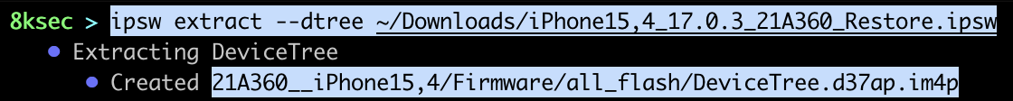 Comando IPSW extract dtree extraído do kernelcache