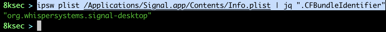 Saída do comando IPSW plist file encadeada com jq para exibir em JSON formatado uma propriedade de list