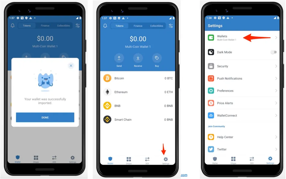 Saída do comando ADB mostrando a atividade de fundo atual no aplicativo Trust Wallet